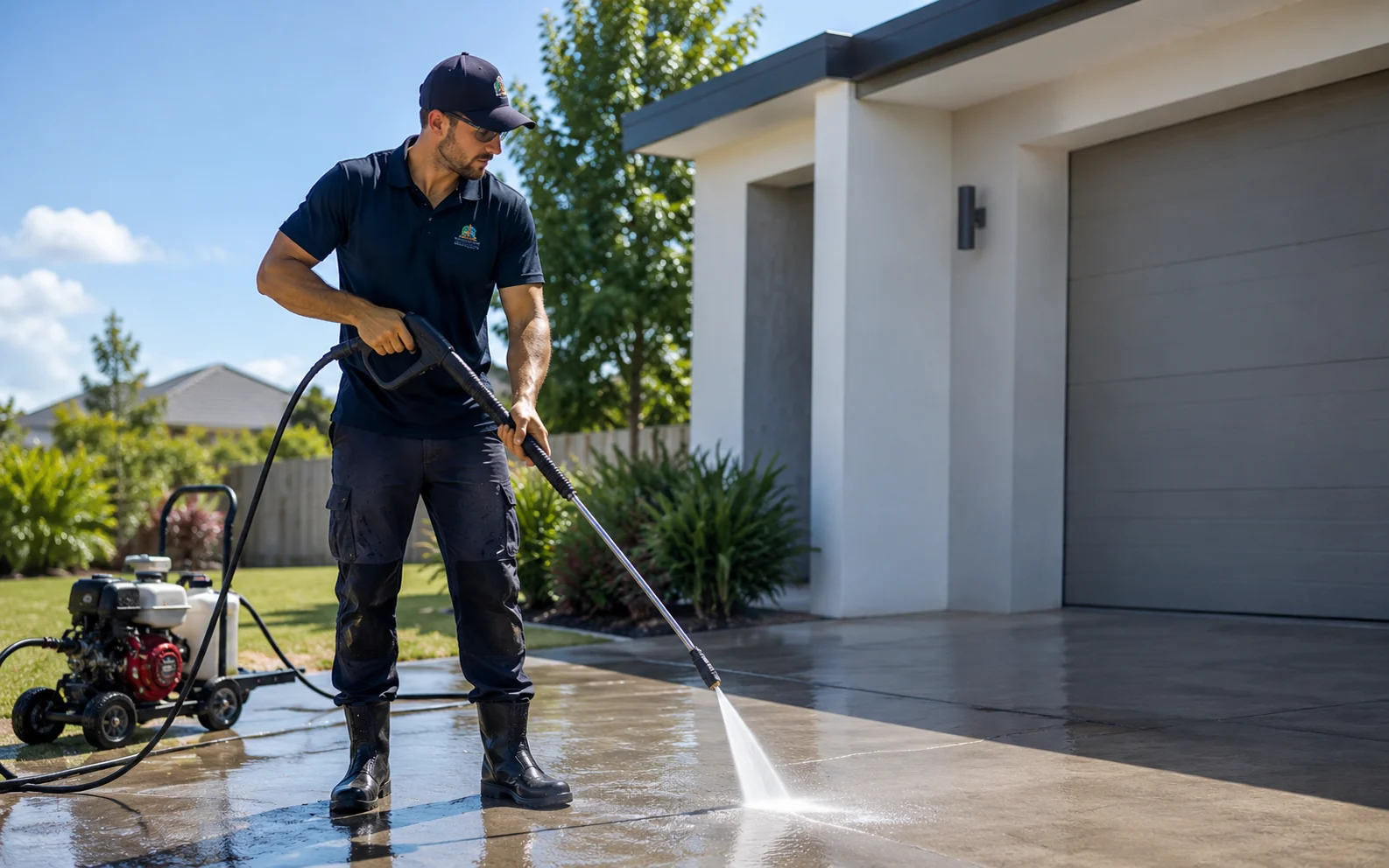 Driveway pressure washing before and after result in Brisbane